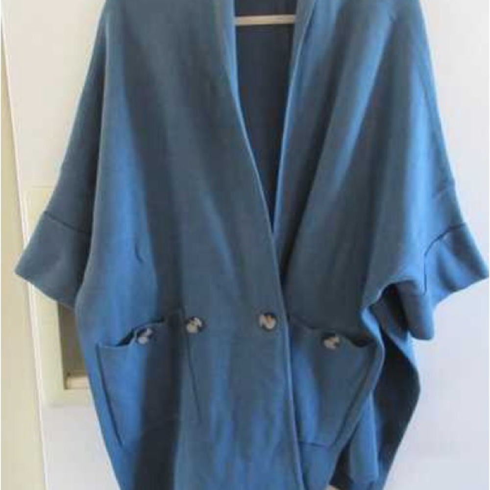Plus size MarlaWynne blue Double-Breasted Shawl  Cardigan kimono style classy
